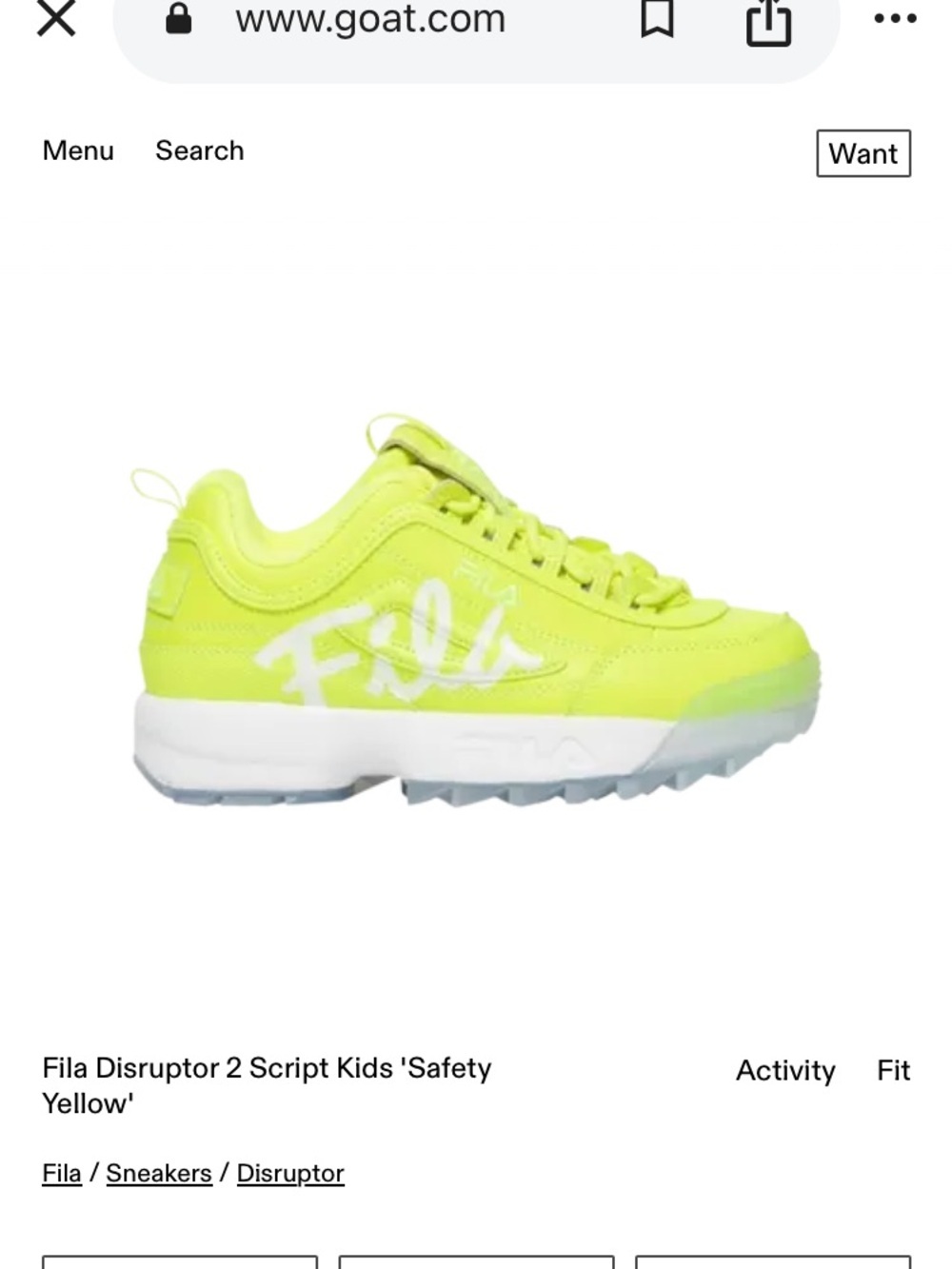 Fila Disruptor 2 Script in ‘safety yellow’ colorway